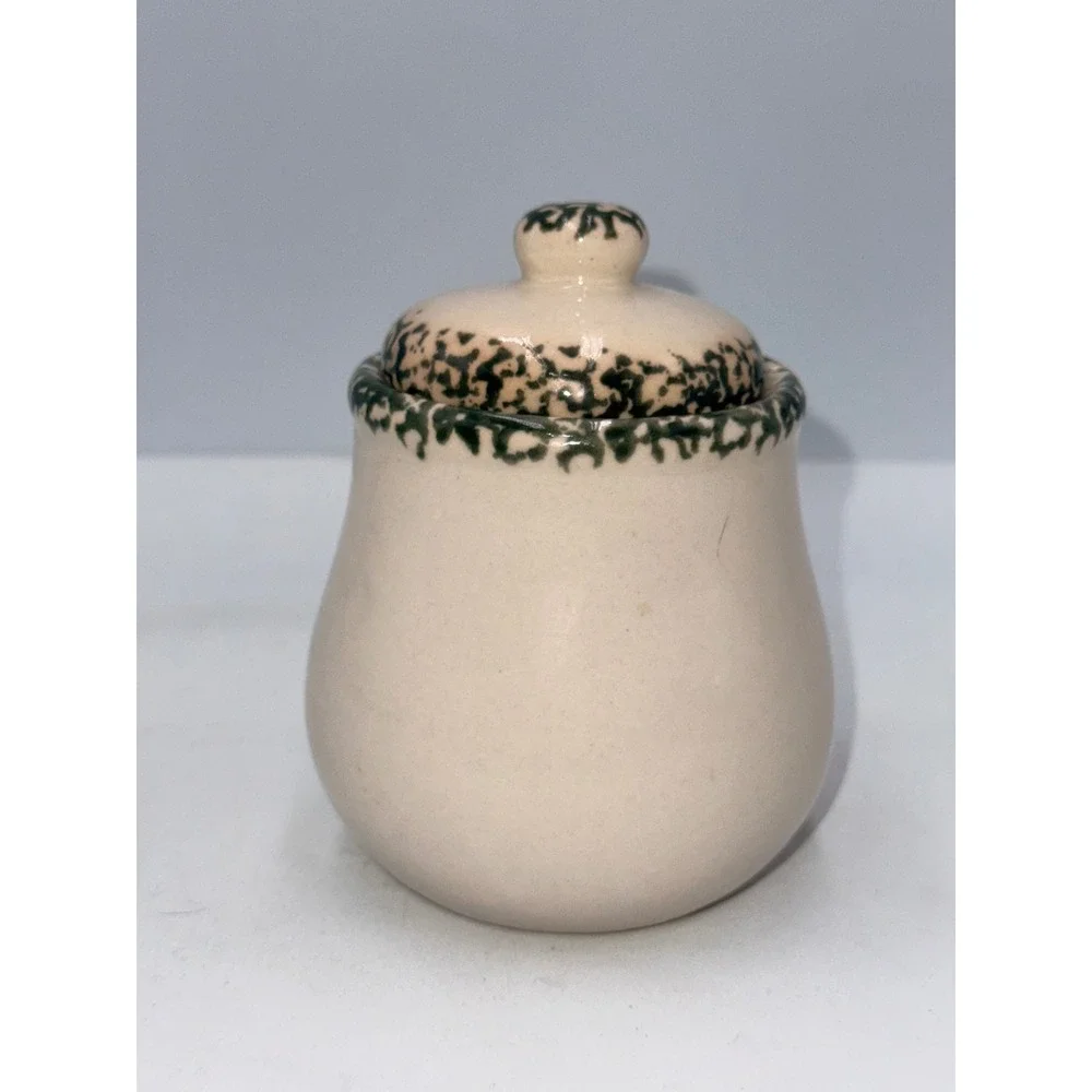 Unbranded Snowman Jam Jar Holiday Cream Green Excellent Stoneware Lidded Pot
